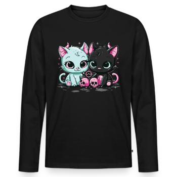 Kawaii Cat Pastel Goth Devilish - Men's Premium Organic Long Sleeve Shirt - black - Front - Nico (187cm)