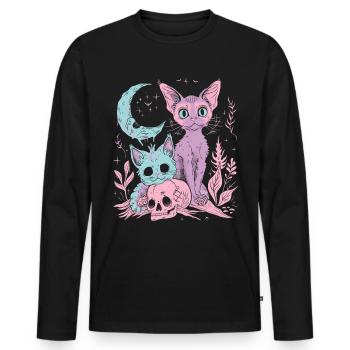 Kawaii Cat Pastel Goth Devilish - Men's Premium Organic Long Sleeve Shirt - black - Front - Nico (187cm)