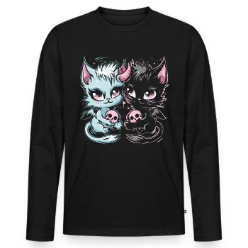 Kawaii Cat Pastel Goth Devilish - Men's Premium Organic Long Sleeve Shirt - black - Front - Nico (187cm)
