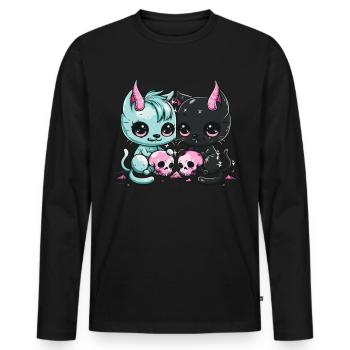 Kawaii Cat Pastel Goth Devilish - Men's Premium Organic Long Sleeve Shirt - black - Front - Nico (187cm)