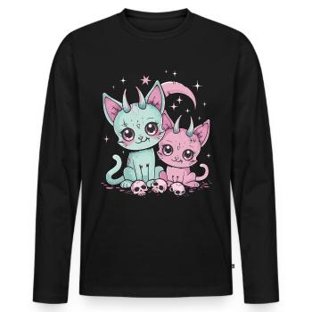 Kawaii Cat Pastel Goth Devilish - Men's Premium Organic Long Sleeve Shirt - black - Front - Nico (187cm)