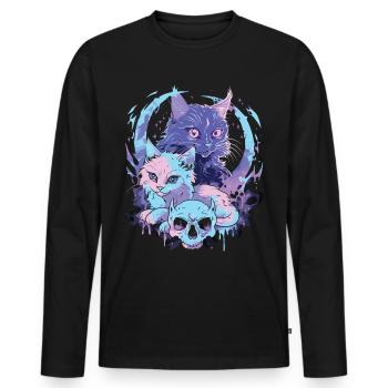Kawaii Cat Pastel Goth Devilish - Men's Premium Organic Long Sleeve Shirt - black - Front - Nico (187cm)