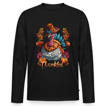 Grateful Gobble Wobble Thanksgiving - Men's Premium Organic Long Sleeve Shirt - black - Front - Nico (187cm)