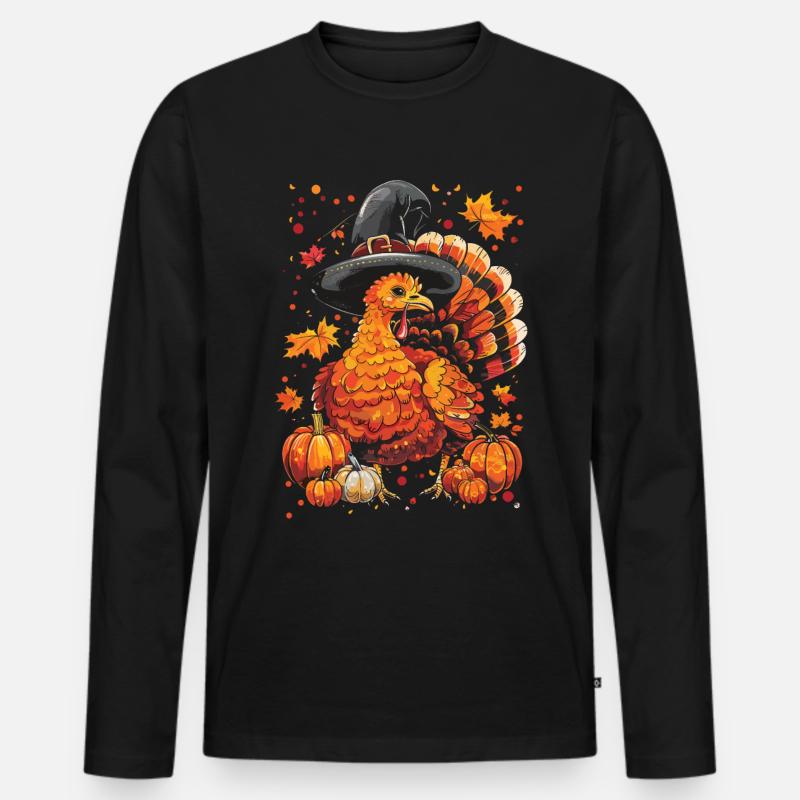 Dankbares Gobble Wobble Thanksgiving - Männer Premium Bio Langarmshirt - Schwarz
