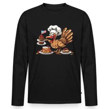 Grateful Gobble Wobble Thanksgiving - Men's Premium Organic Long Sleeve Shirt - black - Front - Nico (187cm)
