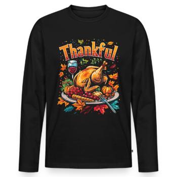Grateful Gobble Wobble Thanksgiving - Men's Premium Organic Long Sleeve Shirt - black - Front - Nico (187cm)
