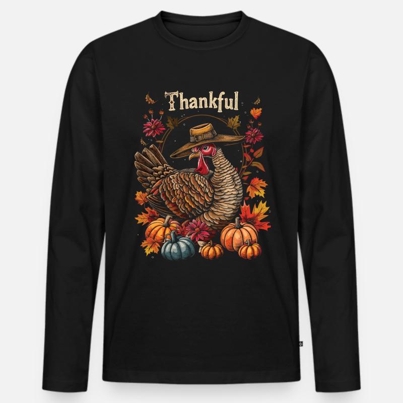 Dankbares Gobble Wobble Thanksgiving - Männer Premium Bio Langarmshirt - Schwarz