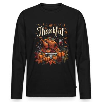 Grateful Gobble Wobble Thanksgiving - Men's Premium Organic Long Sleeve Shirt - black - Front - Nico (187cm)