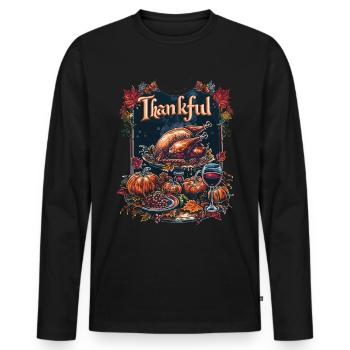 Grateful Gobble Wobble Thanksgiving - Men's Premium Organic Long Sleeve Shirt - black - Front - Nico (187cm)