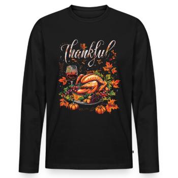 Grateful Gobble Wobble Thanksgiving - Men's Premium Organic Long Sleeve Shirt - black - Front - Nico (187cm)