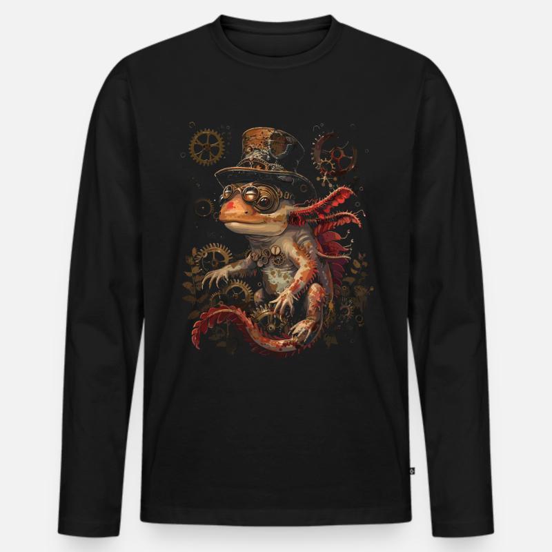 Steampunk Axolotl - Männer Premium Bio Langarmshirt - Schwarz