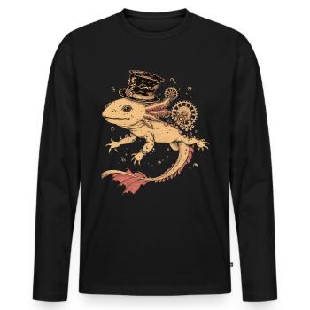 Steampunk Axolotl - Männer Premium Bio Langarmshirt - Schwarz - Vorne - Nico (187cm)