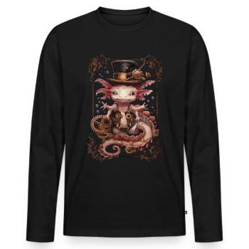Steampunk Axolotl - Männer Premium Bio Langarmshirt - Schwarz - Vorne - Nico (187cm)