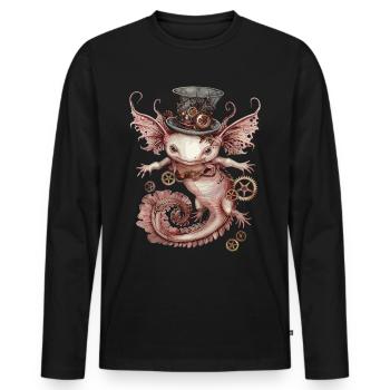 Steampunk Axolotl - Männer Premium Bio Langarmshirt - Schwarz - Vorne - Nico (187cm)