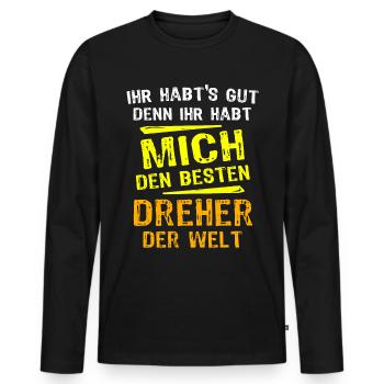Dreher Geschenk - Männer Premium Bio Langarmshirt - Schwarz - Vorne - Nico (187cm)
