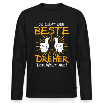 Dreher Geschenkidee - Männer Premium Bio Langarmshirt - Schwarz - Vorne - Nico (187cm)