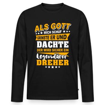 Dreher Sprüche - Männer Premium Bio Langarmshirt - Schwarz - Vorne - Nico (187cm)