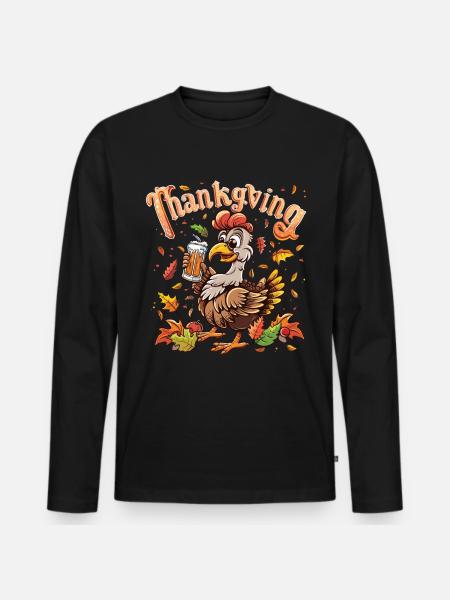 Grateful Gobble Wobble Thanksgiving - T-shirt manches longues Premium bio Homme - noir