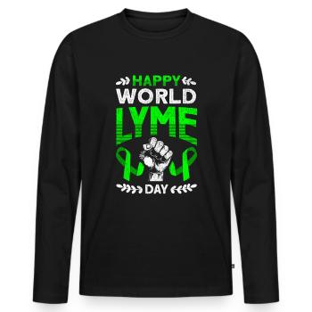 Wear Green Lyme Disease Awareness - Men's Premium Organic Long Sleeve Shirt - black - Front - Nico (187cm)