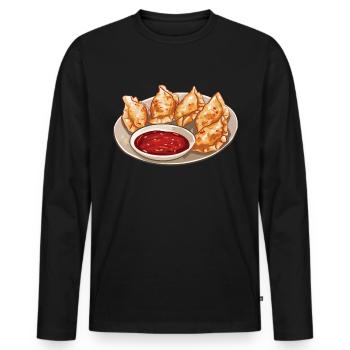 RF Chinese Food Crab Rangoon Meme Funny - Men's Premium Organic Long Sleeve Shirt - black - Front - Nico (187cm)