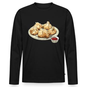 RF Chinese Food Crab Rangoon Meme Funny - Men's Premium Organic Long Sleeve Shirt - black - Front - Nico (187cm)