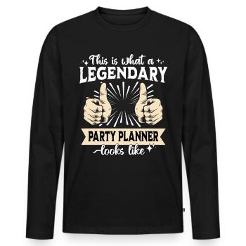 Organisateur de fêtes légendaire - T-shirt manches longues Premium bio Homme - noir - Devant - Nico (187cm)