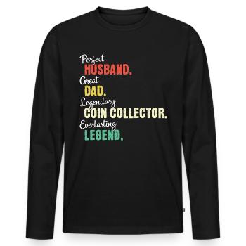 Coin Collector Dad - Men's Premium Organic Long Sleeve Shirt - black - Front - Nico (187cm)