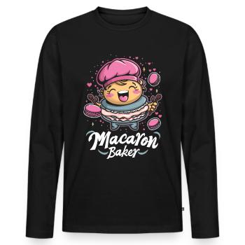 Amateurs de macarons Macaron Baker - T-shirt manches longues Premium bio Homme - noir - Devant - Nico (187cm)