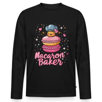 Amateurs de macarons Macaron Baker - T-shirt manches longues Premium bio Homme - noir - Devant - Nico (187cm)