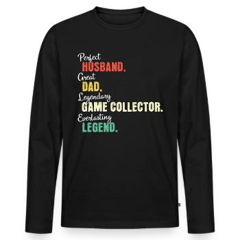 Papa collectionneur de jeux - T-shirt manches longues Premium bio Homme - noir - Devant - Nico (187cm)