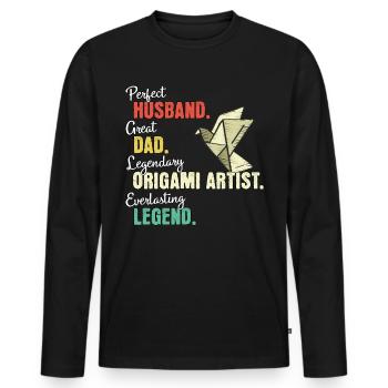 Papa origami - T-shirt manches longues Premium bio Homme - noir - Devant - Nico (187cm)