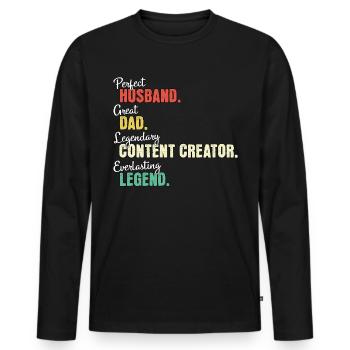 Papa créateur de contenu - T-shirt manches longues Premium bio Homme - noir - Devant - Nico (187cm)