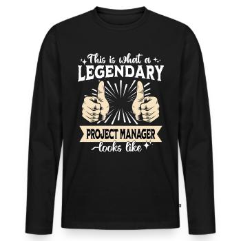 Chef de projet légendaire - T-shirt manches longues Premium bio Homme - noir - Devant - Nico (187cm)