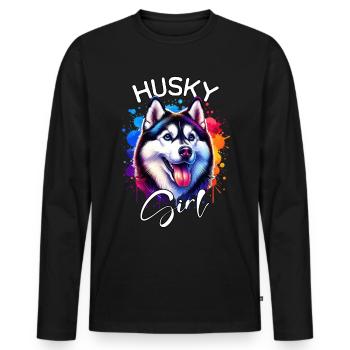 Husky Mädchen Schlittenhund - Männer Premium Bio Langarmshirt - Schwarz - Vorne - Nico (187cm)