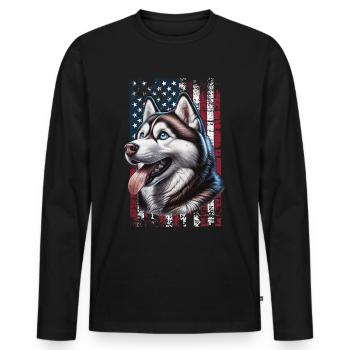 Husky US Chien de traîneau - T-shirt manches longues Premium bio Homme - noir - Devant - Nico (187cm)