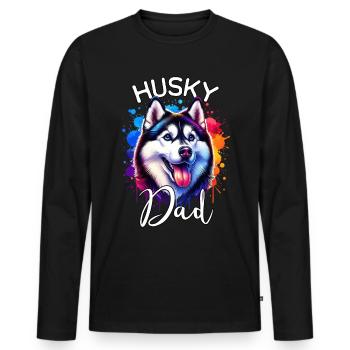 Schlittenhund Papa Husky - Männer Premium Bio Langarmshirt - Schwarz - Vorne - Nico (187cm)