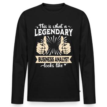 Analyste d’affaires légendaire - T-shirt manches longues Premium bio Homme - noir - Devant - Nico (187cm)