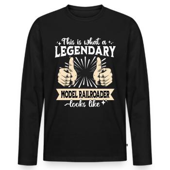 Modéliste ferroviaire légendaire - T-shirt manches longues Premium bio Homme - noir - Devant - Nico (187cm)