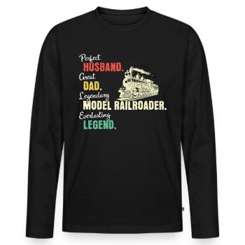 Papa modéliste ferroviaire - T-shirt manches longues Premium bio Homme - noir - Devant - Nico (187cm)