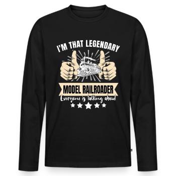 Modéliste ferroviaire légendaire - T-shirt manches longues Premium bio Homme - noir - Devant - Nico (187cm)