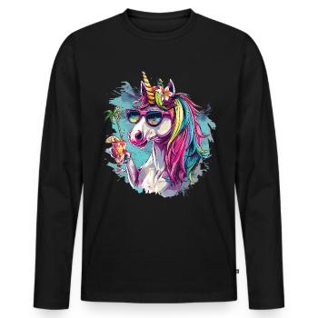 Colorful Refreshing Cocktail Unicorn - Men's Premium Organic Long Sleeve Shirt - black - Front - Nico (187cm)