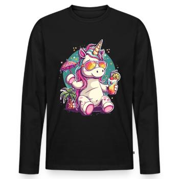 Buntes Erfrischendes Cocktail Einhorn - Männer Premium Bio Langarmshirt - Schwarz - Vorne - Nico (187cm)