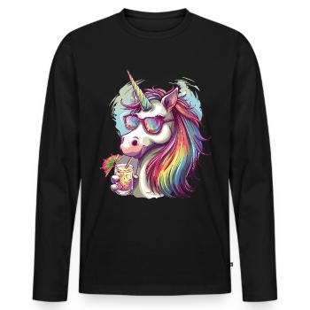 Buntes Erfrischendes Cocktail Einhorn - Männer Premium Bio Langarmshirt - Schwarz - Vorne - Nico (187cm)
