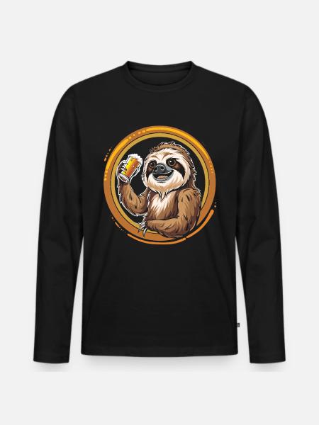 Faultier Bier Biertrinker - Männer Premium Bio Langarmshirt - Schwarz