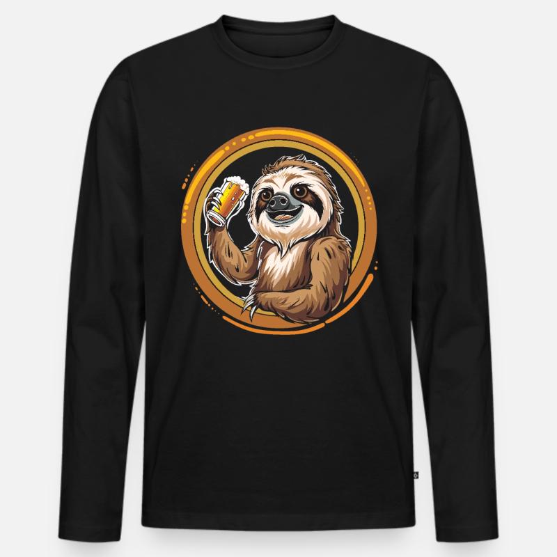 Faultier Bier Biertrinker - Männer Premium Bio Langarmshirt - Schwarz