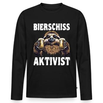 "Bierschiss Aktivist" - Faultier Bier - Männer Premium Bio Langarmshirt - Schwarz - Vorne - Nico (187cm)