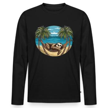Sloth Hammock, Beach, Chill - Men's Premium Organic Long Sleeve Shirt - black - Front - Nico (187cm)