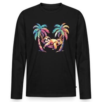 Paresseux Hamac, Plage, Chill - T-shirt manches longues Premium bio Homme - noir - Devant - Nico (187cm)