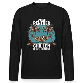 "Finally Pensioner" Chilling Sloth - Men's Premium Organic Long Sleeve Shirt - black - Front - Nico (187cm)