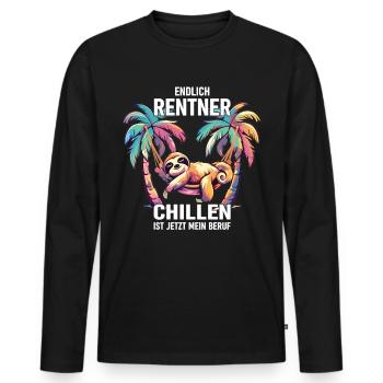 "Finally Pensioner" Chilling Sloth - Men's Premium Organic Long Sleeve Shirt - black - Front - Nico (187cm)